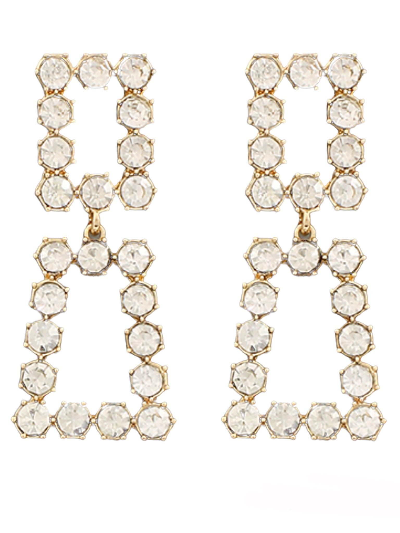 2 Square Crystal Linked Earrings