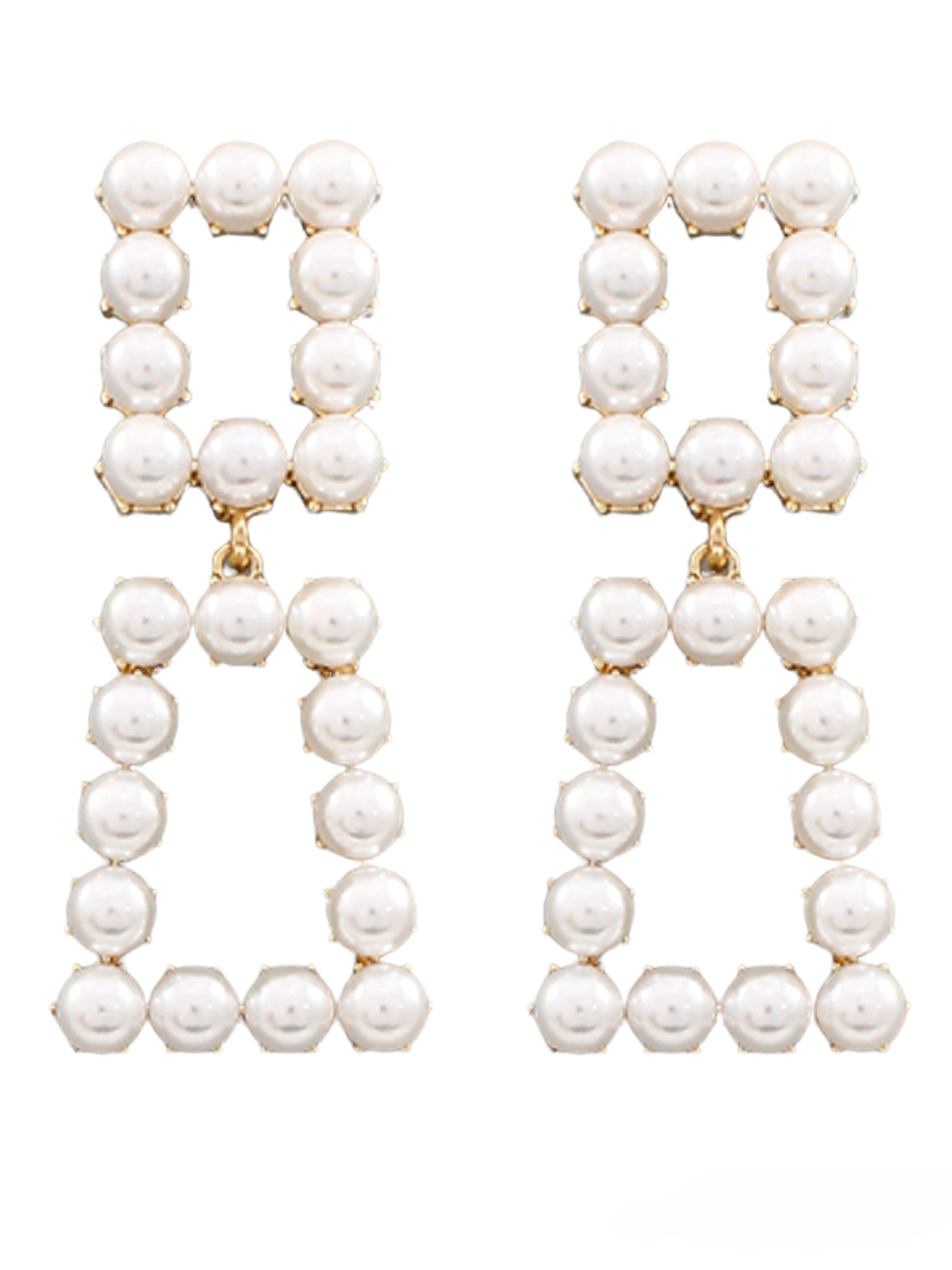 2 Square Pearl Linked Earrings