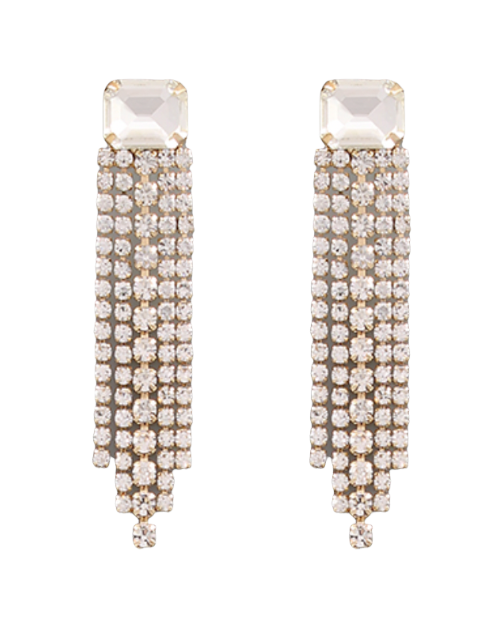 Crystal Drop Gold Fringe Earrings