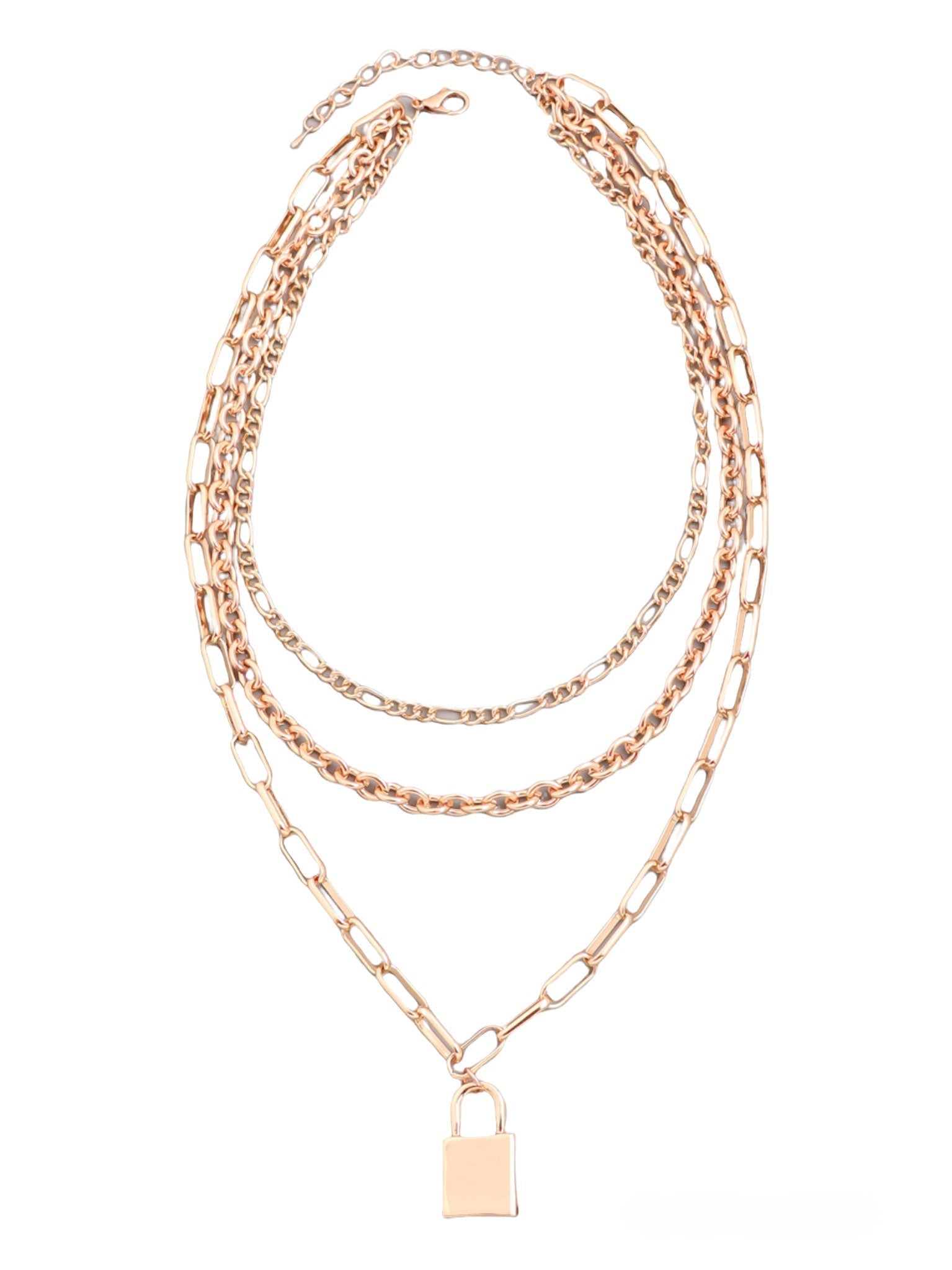 Chain Layered Lock Pendant Necklace