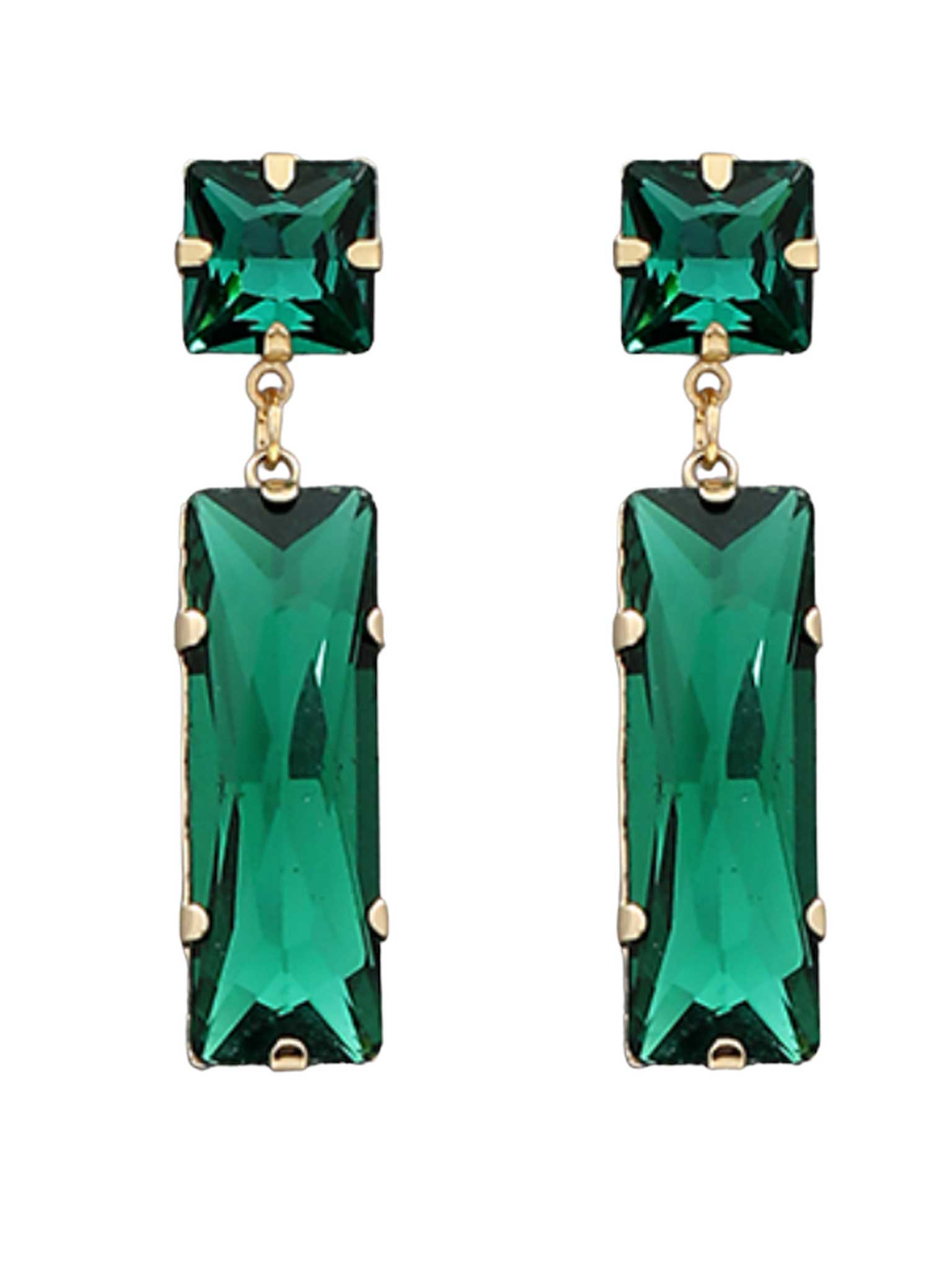 Glass Stone Rectangle Earrings