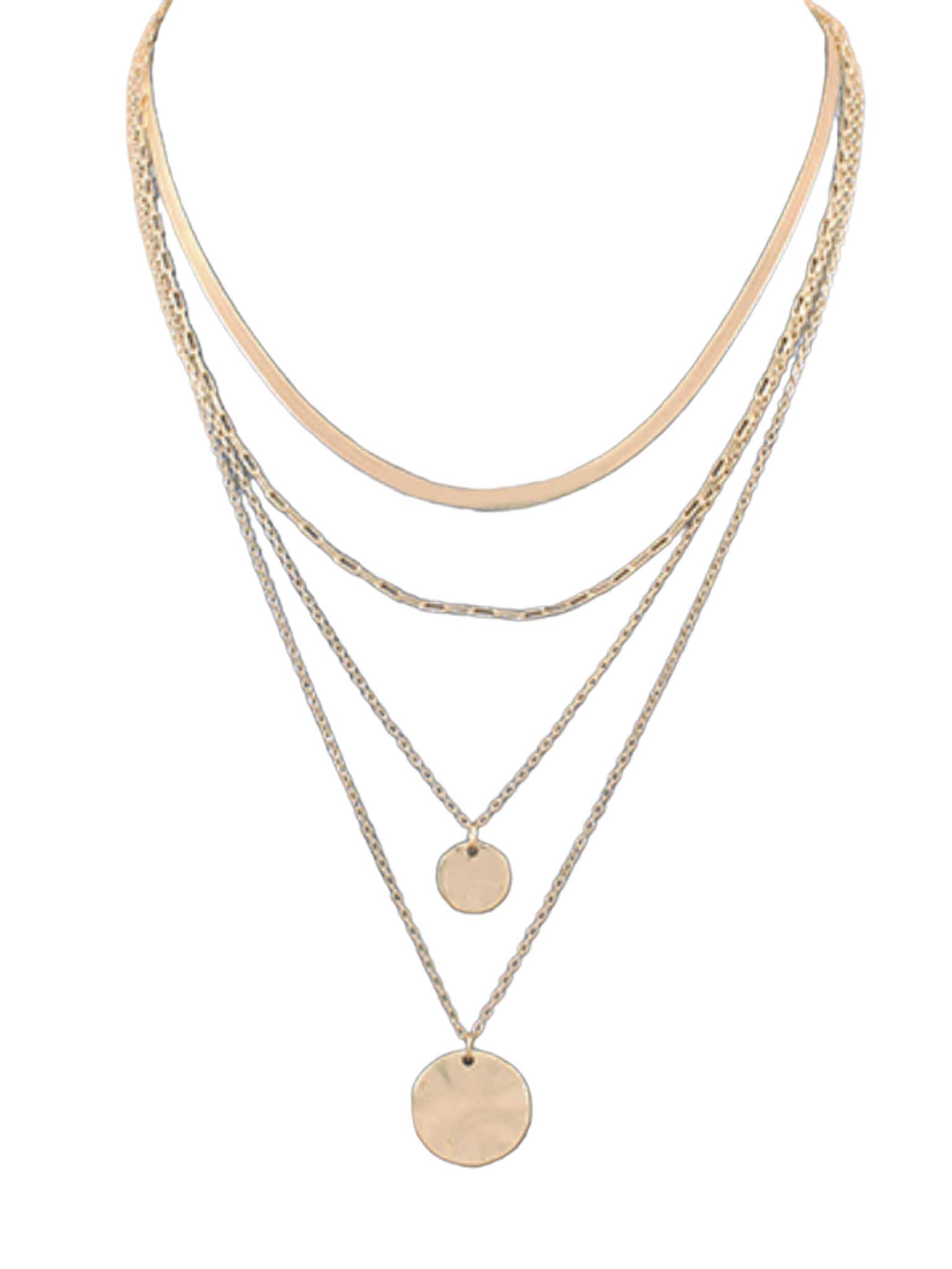 2 Hammered Disk Charm Layered Necklace