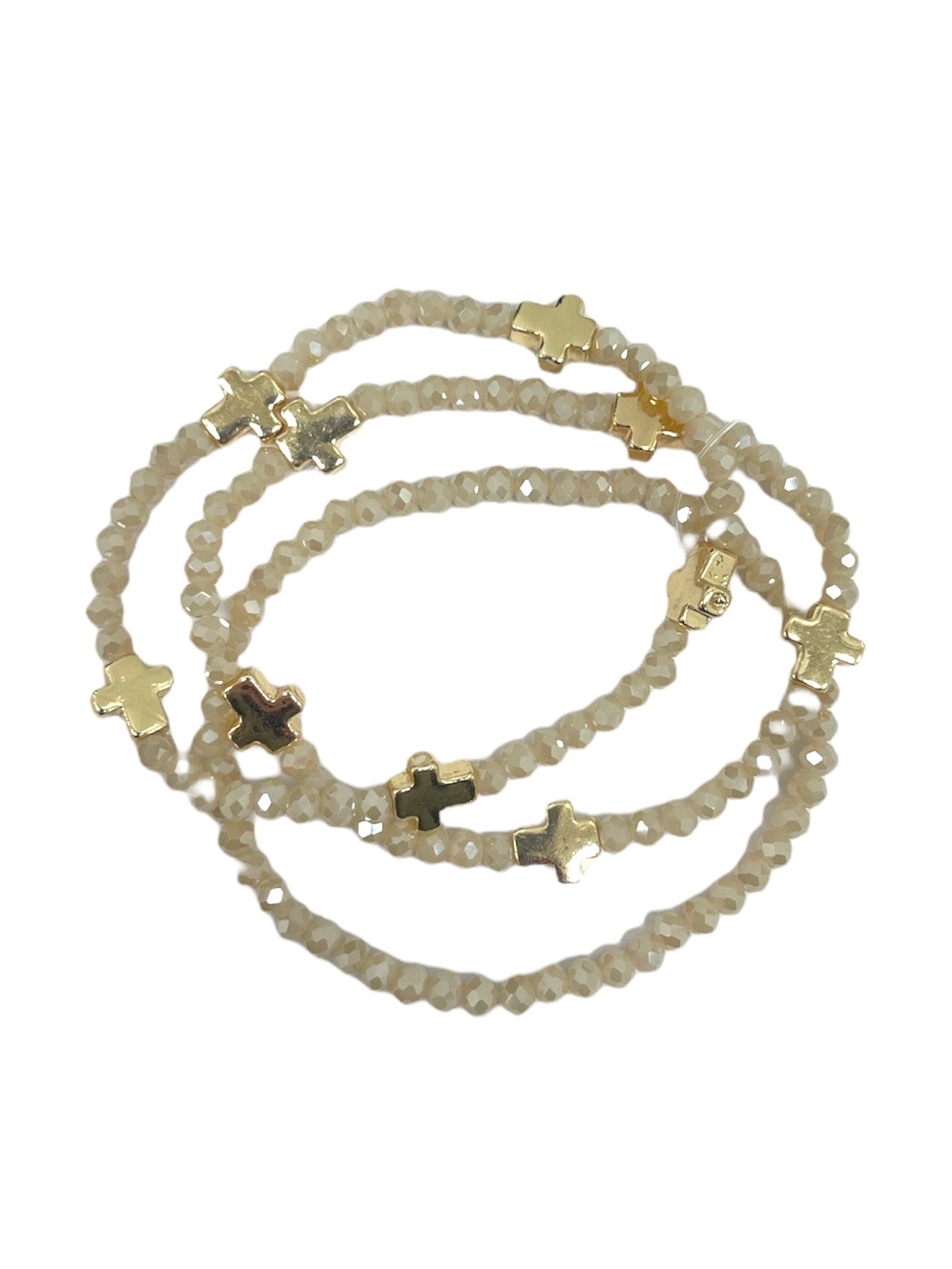 Glass Bead w/ Metal Cross Elastic Bracelet