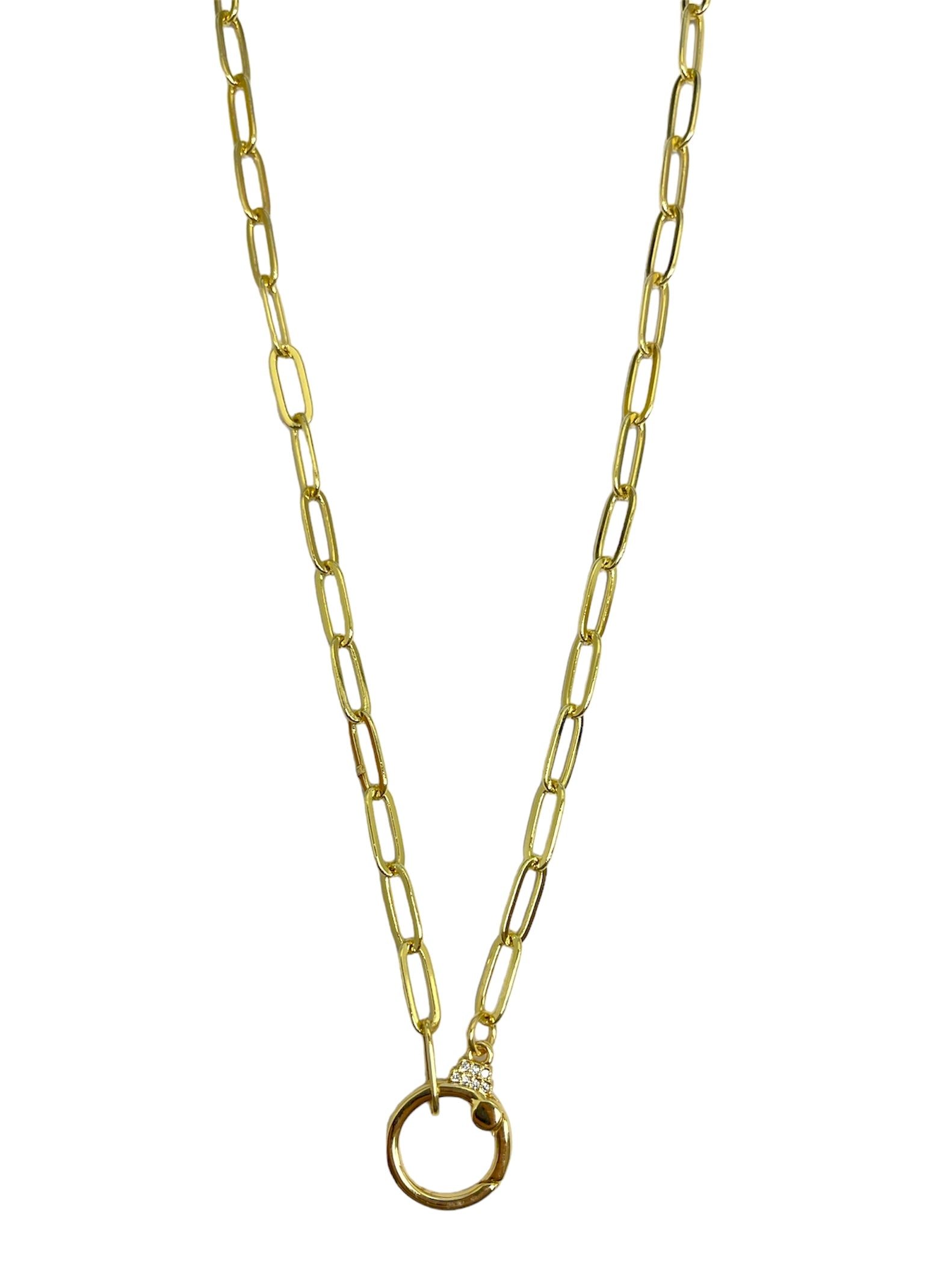 Charm Necklace Paperclip Chain with Round Clasp