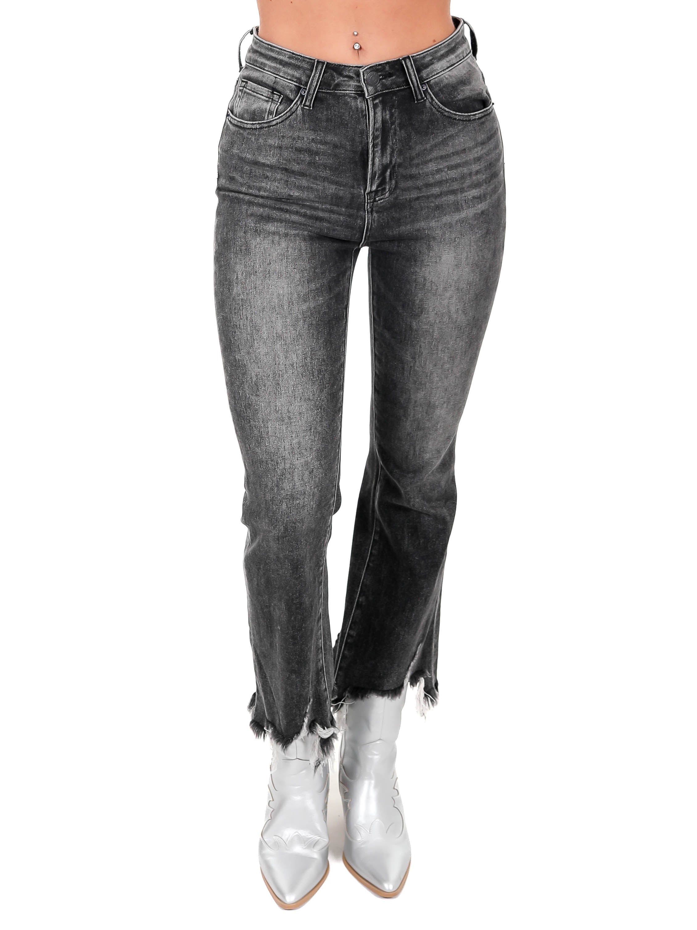 Curvy No Satisfaction Dark Grey Ankle Flare