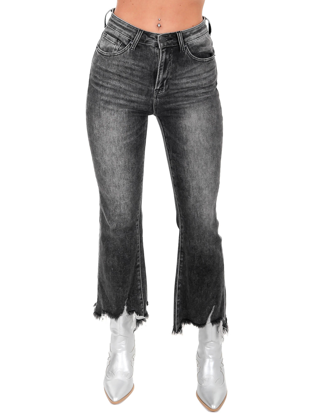 Curvy No Satisfaction Dark Grey Ankle Flare