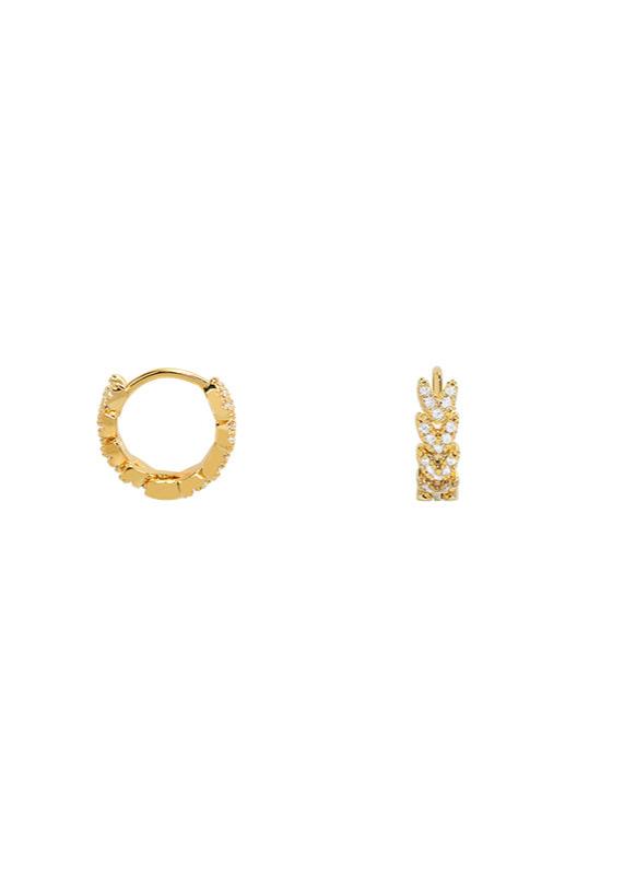 Gold Dip Leaf Pave Huggie Earrings