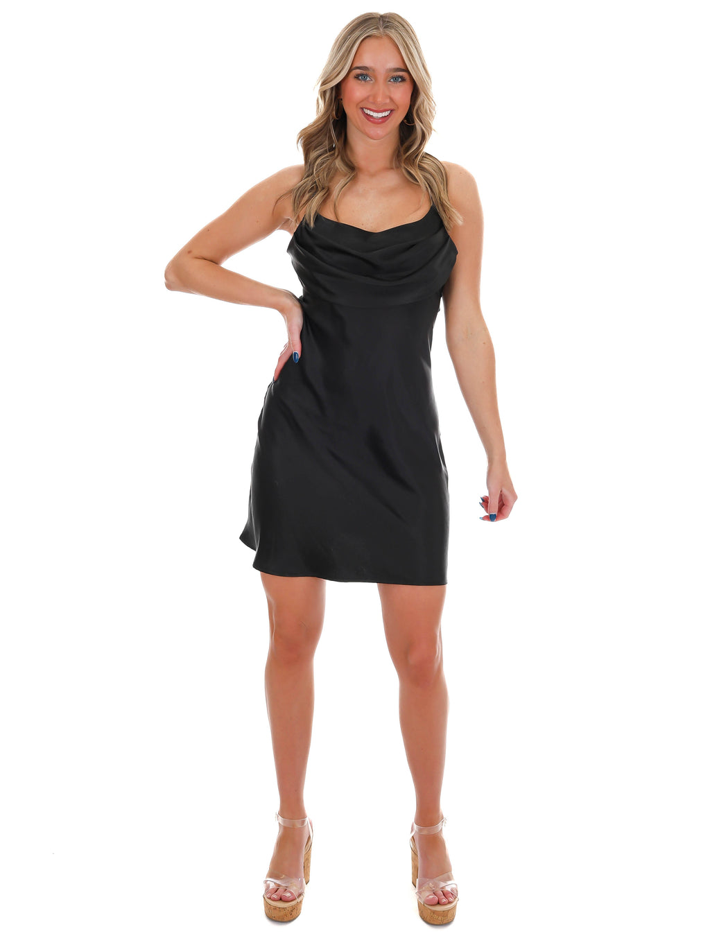 Blindsided Cowl Neck Satin Dress