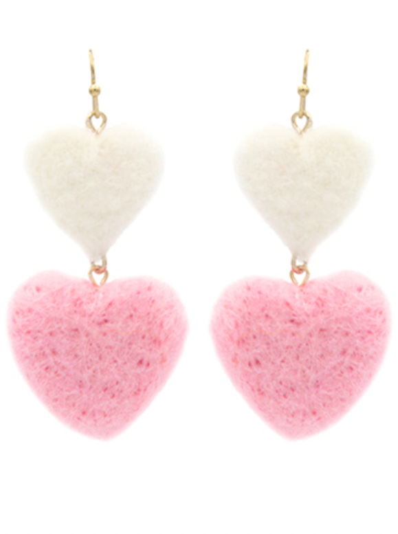 Fluffy Heart 2 Drop Earrings