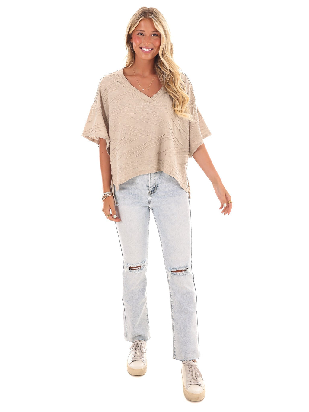 Daily Efforts V-Neck Textured Top