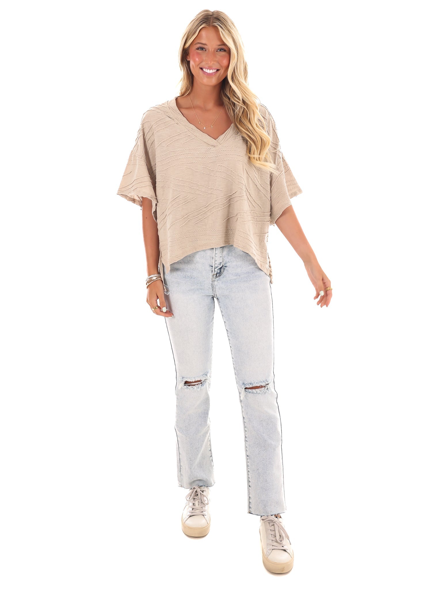 Daily Efforts V-Neck Textured Top