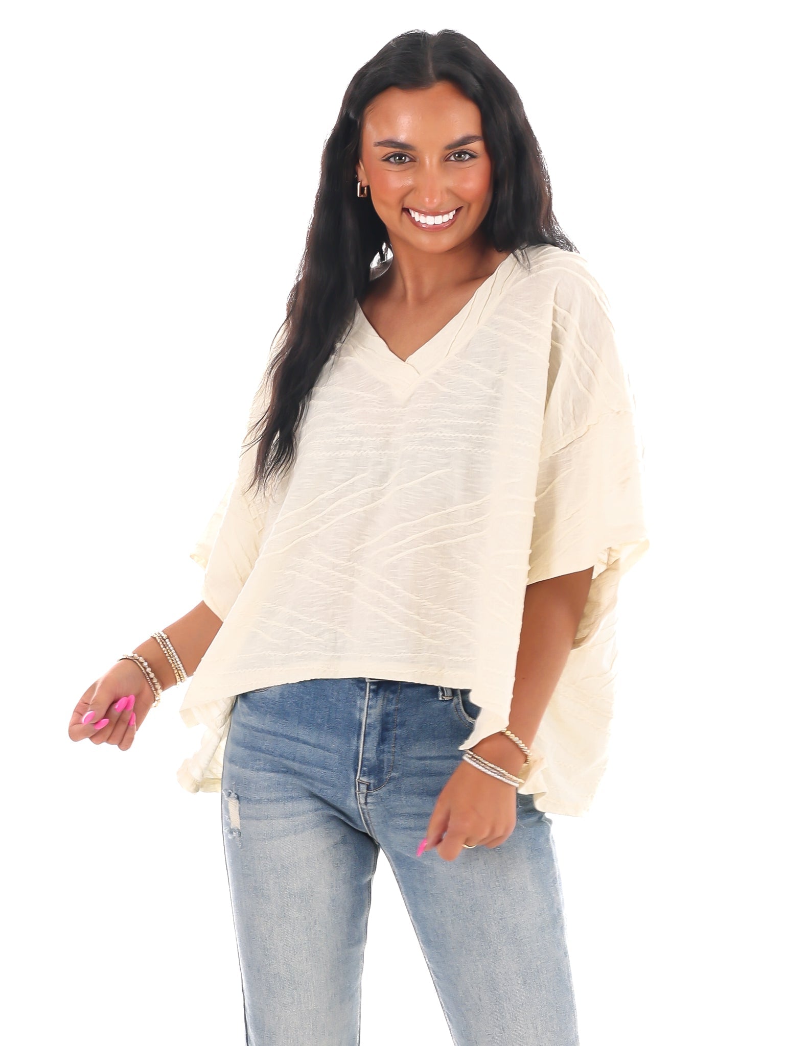 Daily Efforts V-Neck Textured Top