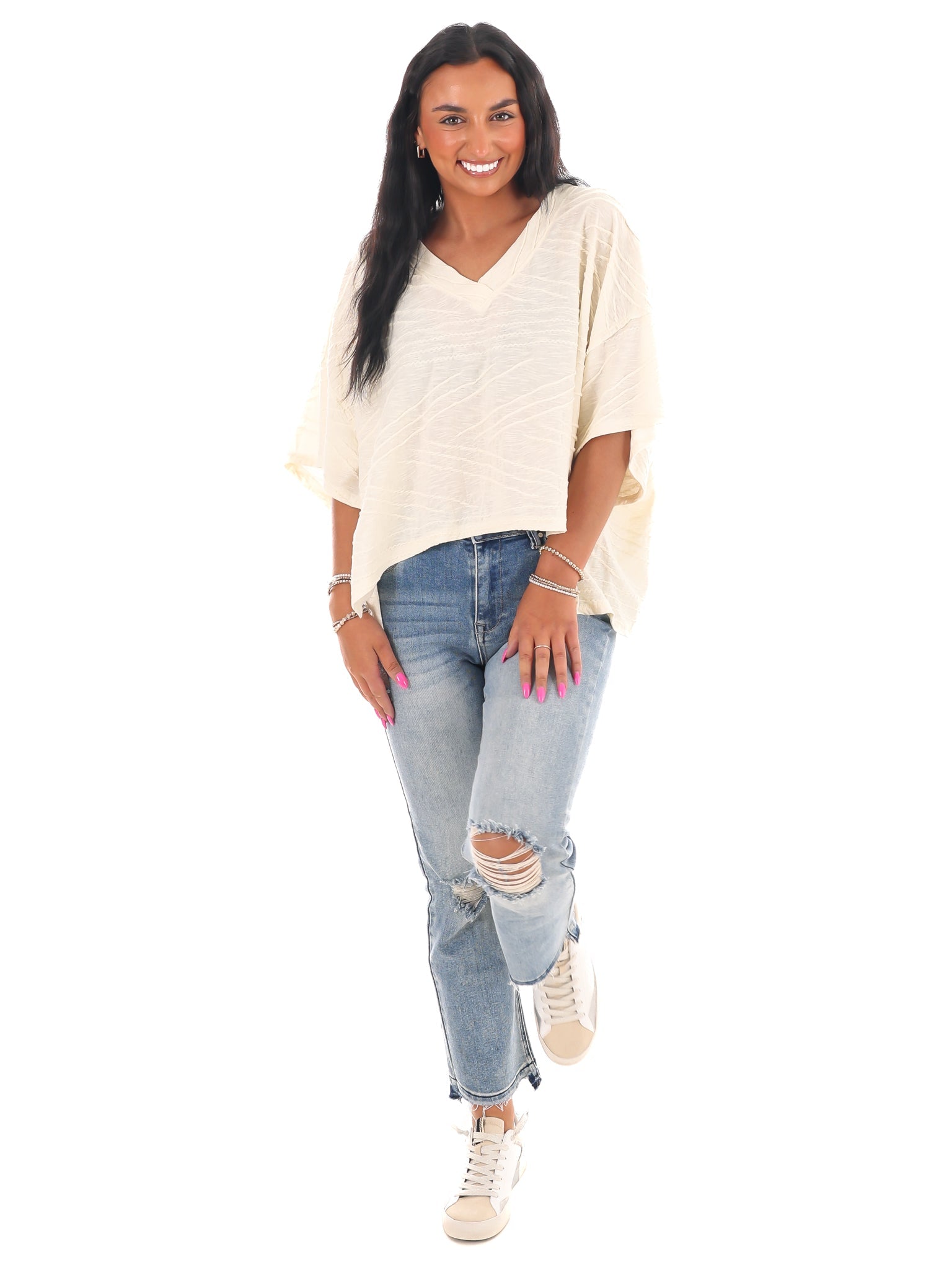 Daily Efforts V-Neck Textured Top