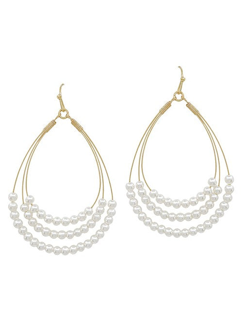 2 Inches Triple Wire TearDrop Pearl Earring