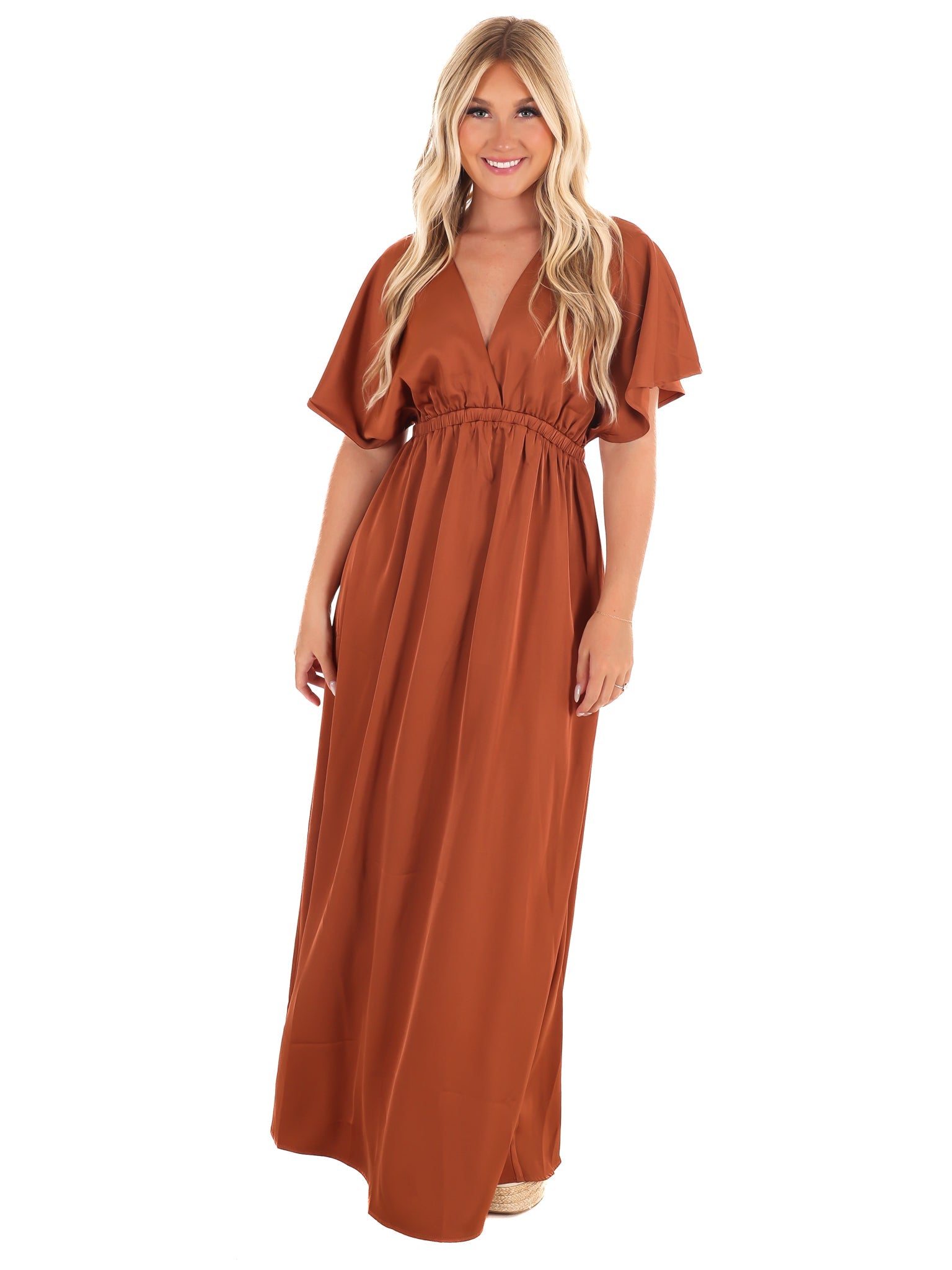 Autumn Horizon Satin Maxi Dress