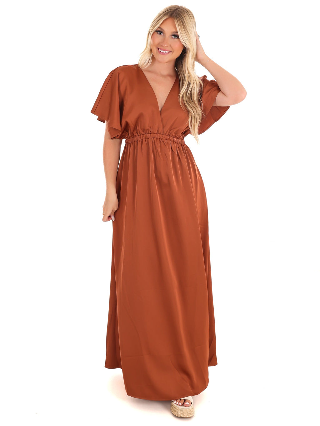 Autumn Horizon Satin Maxi Dress