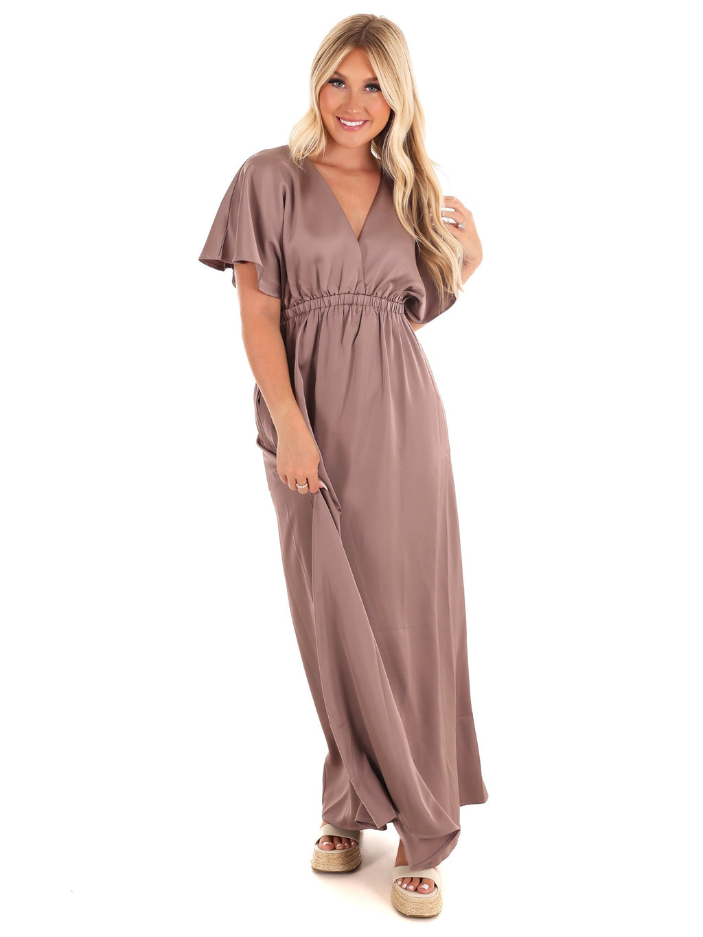 Autumn Horizon Satin Maxi Dress